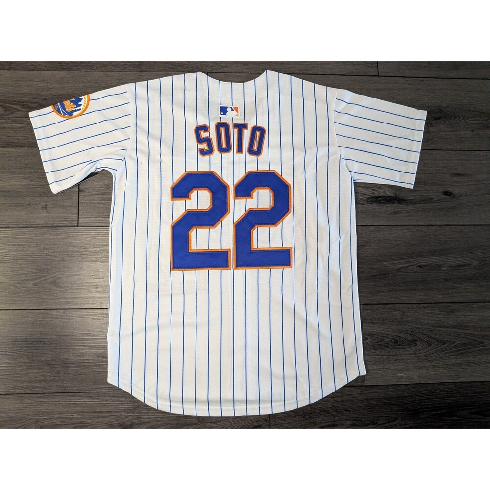 Juan Soto #22 New York Mets White Pinstripe Jersey Men's Sizes - Picture 2 of 3